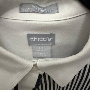 Chico's No Iron, Black/White Stripe Tunic, 3/4 sleeve button shirt, Size S